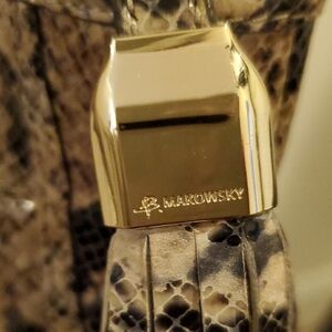 B. Makowsky Snakeskin Crossbody Bag with Gold Accents